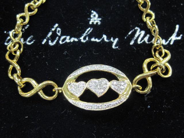 Lot of 2 Goldtone Danbury Mint Diamond Heart Bracelets