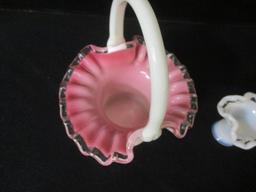 Vintage Fenton Peachcrest Basket and Miniature Milkcrest Vase
