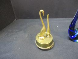 Brass Swans Musical (Plays Love Story) 7" & Art Glass Swan