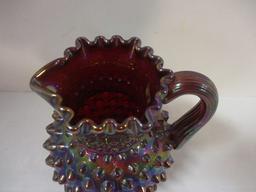 Fenton Red Iridescent Carnival Glass Hobnail Pitcher