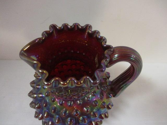 Fenton Red Iridescent Carnival Glass Hobnail Pitcher