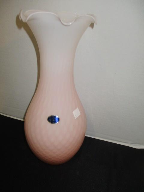 Tall Italian Murano Pink to White Art Glass Vase