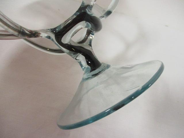 Hand Blown Art Glass Footed Pedestal Centerpiece