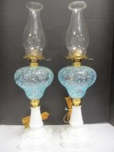 Electric Fenton Fern and Daisy Font/Milk Glass Foot Lamps