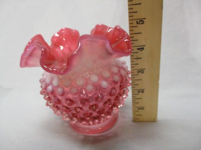 Fenton Cranberry Opalescent Hobnail Vase 5"