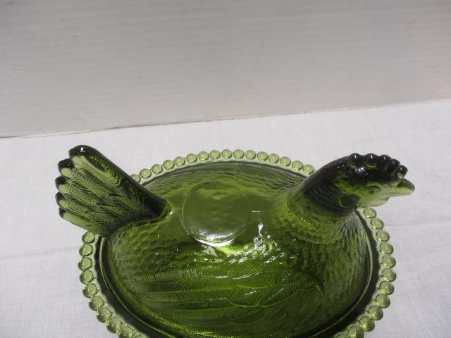 Green Glass Hen on Nest