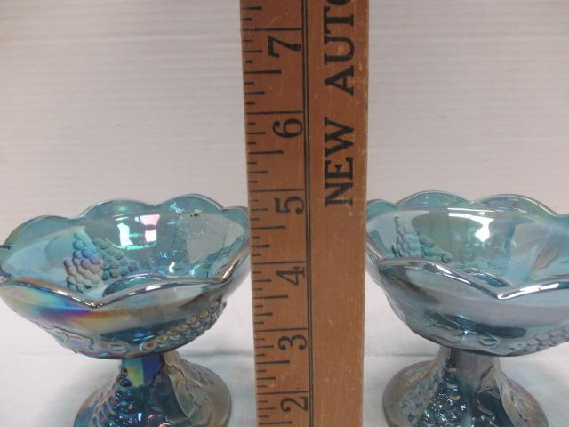 Blue Carnival Glass (PR) Candle Holders