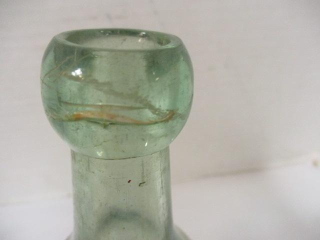 Two Vintage Hand Blown Green Glass Ship Bottles
