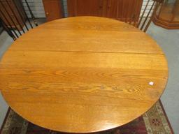 Vintage Oak Center Pedestal Table with Claw Feet