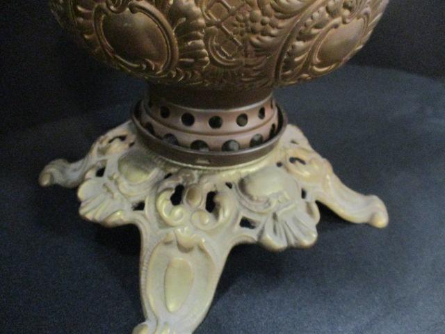 Victorian Brass Oil Lamp with Frosted Bird Motif Shade