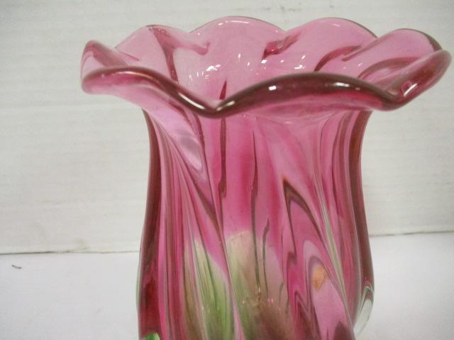Hand Blown Art Glass Flower Blossom Form Vase