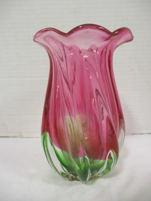 Hand Blown Art Glass Flower Blossom Form Vase