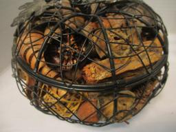 Black Wire Pumpkin and Fruit Bowl with Natural Fillers