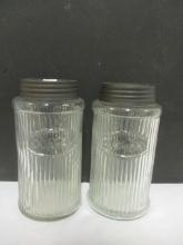 Retro Clear Glass Coffee and Sugar Jars with Metal Lids
