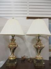 Pair of Pierced Capodimonte Lamps with Dolphin Feet