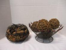Black Wire Pumpkin and Fruit Bowl with Natural Fillers