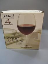 4 New Libby Wine Glasses in Box