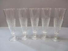 5 Vintage Crystal Stem Flute Glasses 8 1/2"