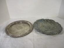 Silverplate Leaf Tray 10" & Silverplate Engraved Tray 10"