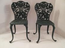Pair of Painted Green Cast Metal Doll Chairs