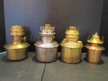 Three Brass and One Silver Metal Lamp Oil Fonts