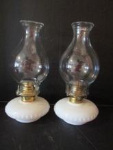 Pair of Milk Glass Oil Lamps