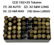 (23) 7.62x25 Tokarev, (1) .38 AUTO, (2) .32 S&W L, (4) .32 H&R MAG, (16) 9mm Largo