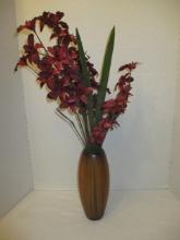 Ceramic Wood Pattern Vase with Faux Flowers