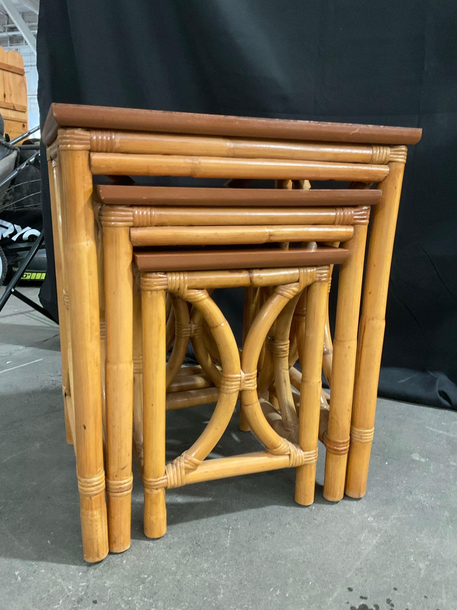 Gorgeous Mid Century Rattan 3 pc Stacking End Tables - See pics!