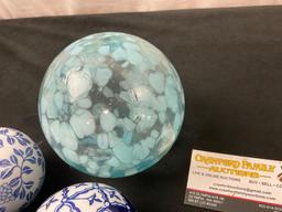 Blown Glass Float & 5 Chinoiserie Carpet Balls w/Blue & White Patterns