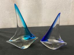 Nautical Art Glass Pece,s 2x sailboats, 1x Cobalt Whale, Starfish Paperweight, Angelfish