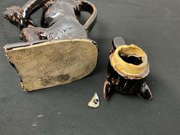 Antique Bear & Dog Shaped Brown Glazed Pitcher