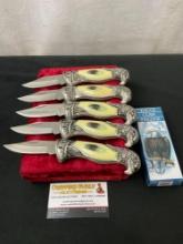 Collection of 5 Eagle Claw Folder knives, 3.5 inch blade