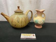 1948 USA Hull Art Pottery Magnolia Vase & Frank Phillips Pottery Teapot