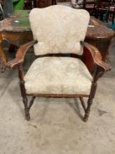 Antique Wooden Parlor Chair w/ Cream Floral Upholstery. Measures 28" x 36" See pics.