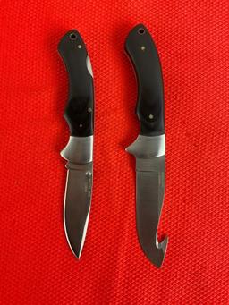 2 pcs Browning Steel Hunting Knives, Skinner & Folding Knife w/ Sheath. Model 322039. See pics.