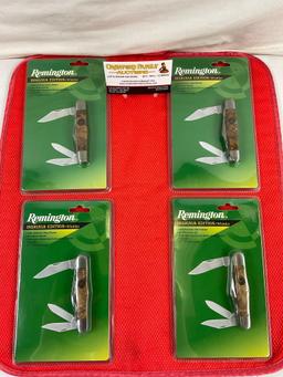 4 pcs Remington Insignia Edition Whittler Knives w/ Stainless Steel Blades & Burl Wood Handles. N...