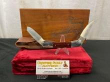 Vintage Buck Folding Double Knife, 535+ Bucklock, in Custom Wooden Case & Leather Sheath