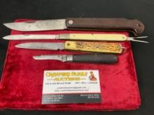 4x Folding Pocket Knives, Kabar 1179 Sodbuster, Italian Razor, Brazilian Tramontina, Rem. RA1