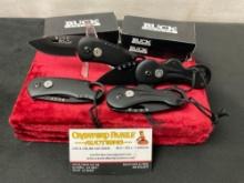 4x Buck Folding Pocket Knives, Thumb Release, Black Plastic handles