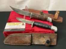 Pair of Vintage West-Cut Fixed Blade Knives w/ Sheaths, 3.5-4 inch blade
