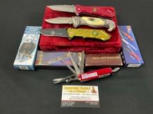 4x Folding Pocket Knives, 2x Tanto blade US Army styled & Wartech Police, Eagle Claw & Multi-Tool