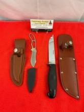 2 pcs Modern Steel Fixed Blade Knives w/ Sheathes. 1x Cattaraugus, 1x KA-BAR 5599. See pics.
