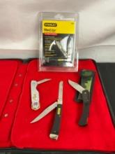 Collection of 3 Stanley Folding Pocket Knives & 1 Sharp Knife - 2x Max Edge Dual Blade Knives