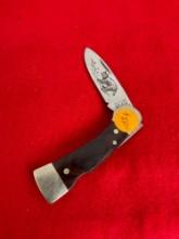 Vintage Western Bobcat Etched Folding Pocket Knife w/ Wood Handle - 100$ price tag