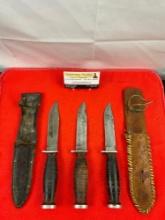 3 pcs Vintage Steel 4.5" Fixed Blade Fighting Bowie Knives, 2x Imperial, 1x Schrade H-15. As Is. ...