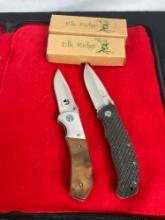2x Elk Ridge Folding Blade Pocket Knives w/ Wood Handles - See pics
