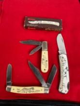 3x Folding Blade Pocket Knives incl. Shrade & Compass - Wildlife Motif - See pics