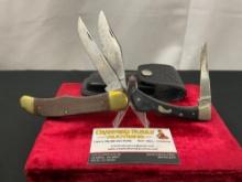 Pair of Imperial Frontier Folding Pocket Knives, model 4514 Single Blade Black/Silver & 4624 trap...