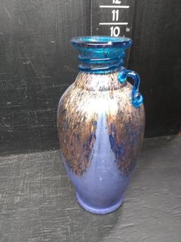 Studio Art Glass Vase with Gold Overlay Details